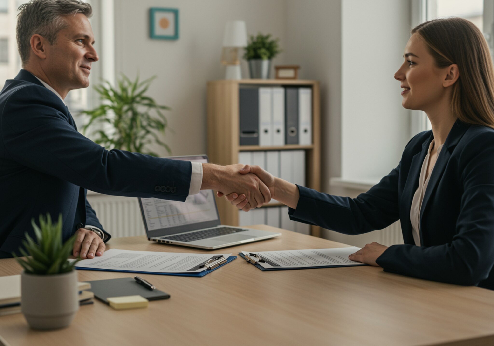 imagen47 "Consulta personal en oficina moderna con contable y emprendedora, destacando asesoría estratégica y atención personalizada en un ambiente profesional."